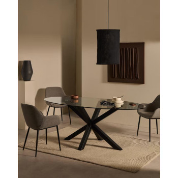 Argo ovaler Glastisch mit Stahlbeinen und schwarzem Finish, Ø 200 x 100 cm