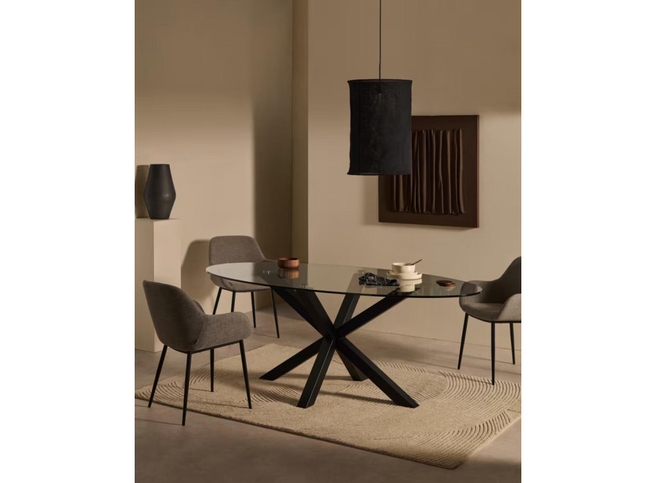 Argo ovaler Glastisch mit Stahlbeinen und schwarzem Finish, Ø 200 x 100 cm