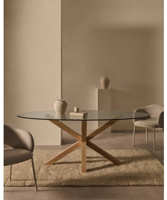 Argo ovaler Glastisch mit Beinen aus Stahl in Holzoptik