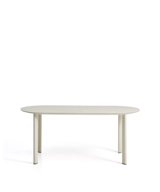 Ovaler Tisch Erice aus Aluminium und ecrufarbenem Sicherheitsglas, 180 x 90 cm