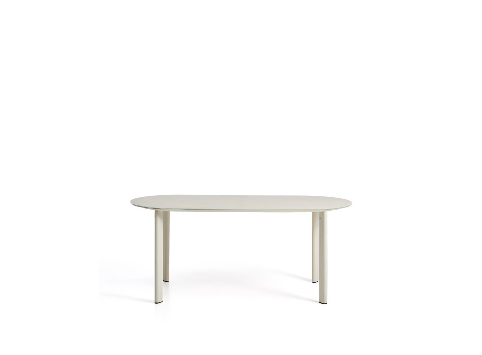 Ovaler Tisch Erice aus Aluminium und ecrufarbenem Sicherheitsglas, 180 x 90 cm