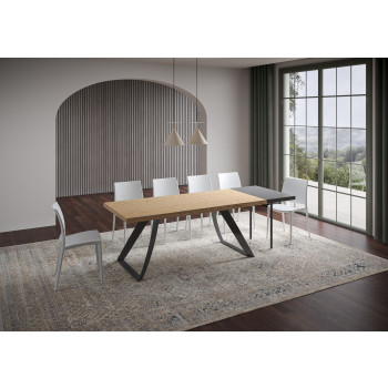 Proxy Table = Tabira Barked Massivholz - Ausziehtisch 90x200/250 cm Tabira Barked Eiche Anthrazit Beine