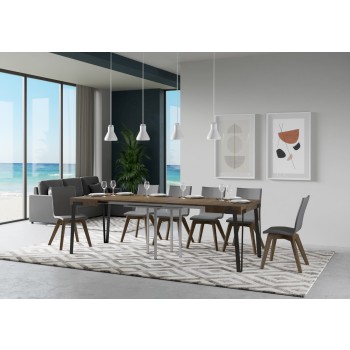 Rio Tisch - Ausziehtisch 90x90/246 cm Rio Weiß Esche Anthrazit Gestell