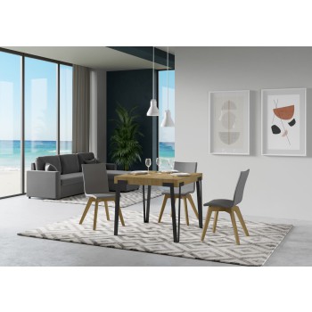 Rio Tisch - Ausziehtisch 90x90/246 cm Rio Weiß Esche Anthrazit Gestell