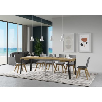 Rio Tisch - Ausziehtisch 90x90/246 cm Rio Weiß Esche Anthrazit Gestell