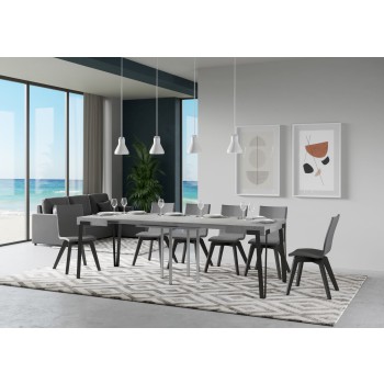 Rio Tisch - Ausziehtisch 90x90/246 cm Rio Weiß Esche Anthrazit Gestell