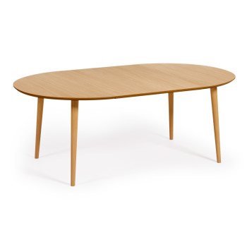 Ausziehbarer runder Tisch Oqui aus Eichenfurnier, Beine aus Massivholz, Ø 120 (200) x 120 cm