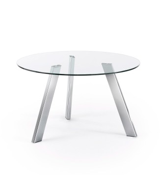 Runder Carib-Tisch aus Glas und transparenten Stahlbeinen