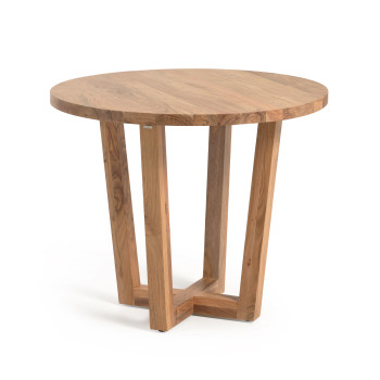 Runder Tisch Nahla aus massivem Akazienholz mit natürlichem Finish, Ø 90 cm.