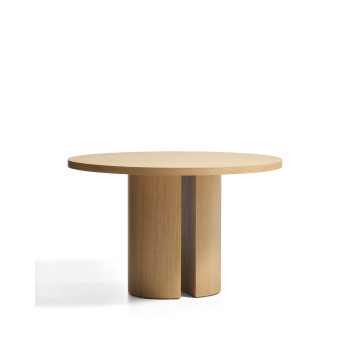 Runder Tisch Nealy mit Eichenfurnier und Naturfinish, Ø 120 cm