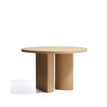 Runder Tisch Nealy mit Eichenfurnier und Naturfinish, Ø 120 cm