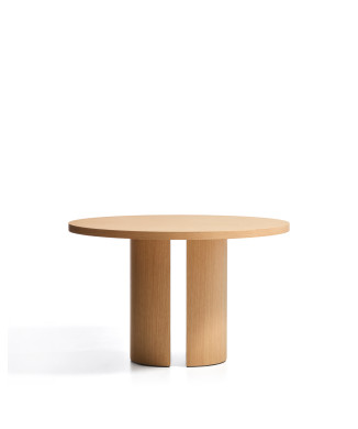 Runder Tisch Nealy mit Eichenfurnier und Naturfinish, Ø 120 cm