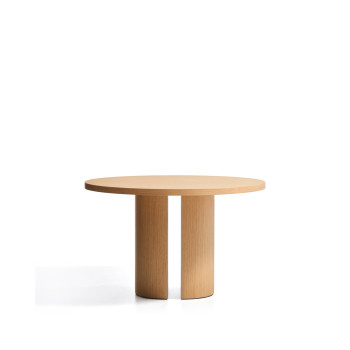 Runder Tisch Nealy mit Eichenfurnier und Naturfinish, Ø 120 cm