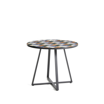 Tella runder Tisch aus graphitfarbenem, verzinktem Stahl und mehrfarbigen Fliesen Ø90 cm