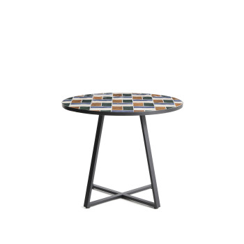Tella runder Tisch aus graphitfarbenem, verzinktem Stahl und mehrfarbigen Fliesen Ø90 cm