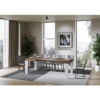 Spimbo Mix Tisch - Ausziehbarer Tisch 90x130/390 cm Spimbo Mix mit weißer Eschenplatte und Walnussbeinen