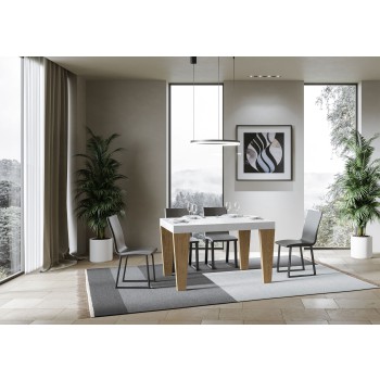 Spimbo Mix Tisch - Ausziehbarer Tisch 90x130/390 cm Spimbo Mix mit weißer Eschenplatte und Walnussbeinen