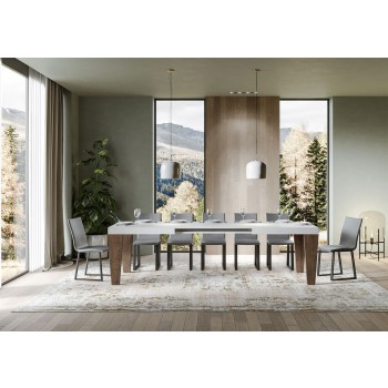 Spimbo Mix Tisch - Ausziehbarer Tisch 90x160/420 cm Spimbo Mix mit weißer Eschenplatte und Walnussbeinen