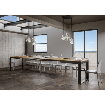 Tecno Evolution Table P.90 - Ausziehbarer Tisch 160/420x90 cm Tecno Evolution Gestell aus weißer Esche und Beine aus anthrazit