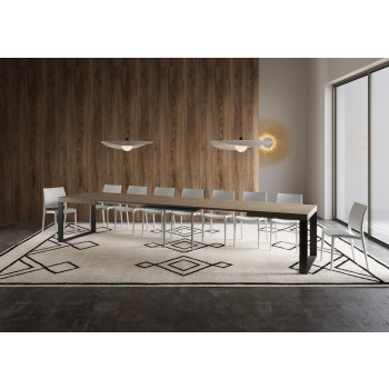 Tecno Table P.90 - Ausziehbarer Tisch 160/420x90 cm Tecno-Weißesche mit anthrazitfarbenen Beinen