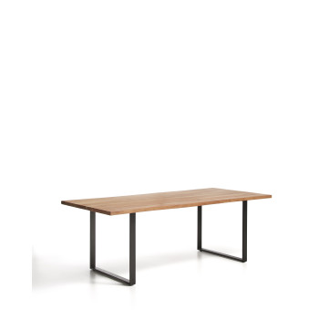 Uxue-Tisch aus massivem Akazienholz und schwarzen Stahlbeinen, 220 x 100 cm