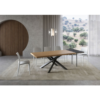 Versalux Tisch aus entrindeter Eiche mit anthrazitfarbenen Beinen - Ausziehbarer Tisch 90x180/230 cm Versalux Tisch aus entrindeter Eiche mit anthrazitfarbenen Beinen