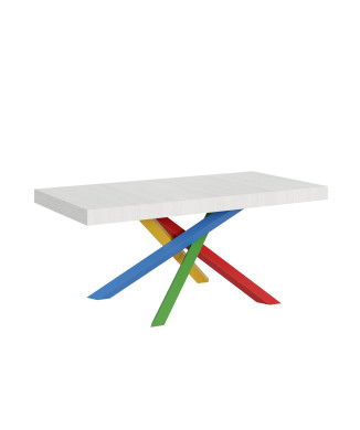 Volantis Color 4/B Table P.90 - Ausziehbarer Tisch 200/304x90 cm Volantis weiße Esche mehrfarbige Beine 4/B