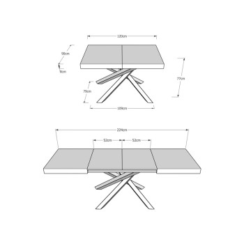 Volantis Evolution Tisch mit anthrazitfarbenen Beinen und Rahmen D.90 - Ausziehbarer Tisch 120/224x90 cm Volantis Evolution Esche weiß mit anthrazitfarbenem Rahmen und Beinen