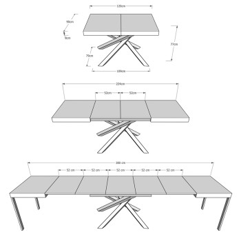 Volantis Evolution Tisch mit anthrazitfarbenen Beinen und Rahmen D.90 - Ausziehbarer Tisch 120/380x90 cm Volantis Evolution Esche weiß mit anthrazitfarbenem Rahmen und Beinen