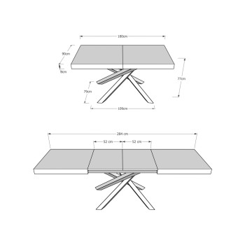 Volantis Evolution Tisch mit anthrazitfarbenen Beinen und Rahmen D.90 - Ausziehbarer Tisch 180/284x90 cm Volantis Evolution Esche weiß mit anthrazitfarbenem Rahmen und Beinen