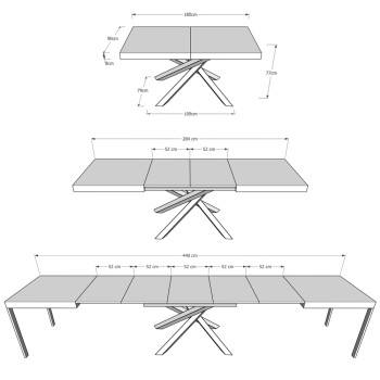 Volantis Evolution Tisch mit anthrazitfarbenen Beinen und Rahmen D.90 - Ausziehbarer Tisch 180/440x90 cm Volantis Evolution Esche weiß mit anthrazitfarbenem Rahmen und Beinen