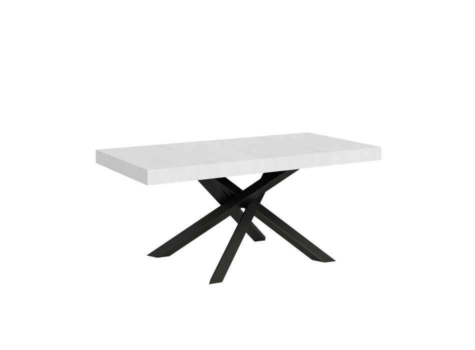 Volantis-Tisch mit anthrazitfarbenen Beinen D.90 - Ausziehbarer Tisch 200/304x90 cm Volantis aus weißer Esche mit anthrazitfarbenen Beinen