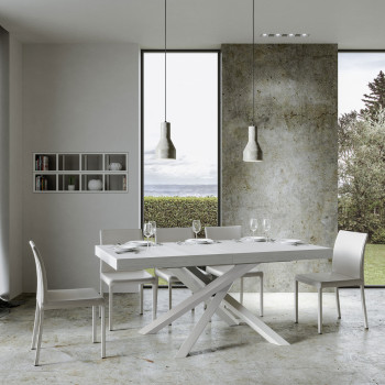 Volantis Tisch mit weißen Beinen D.90 - Ausziehbarer Tisch 160/420x90 cm Volantis Weißesche mit weißen Beinen