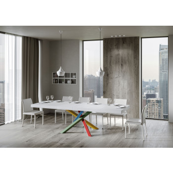 Volantis Premium Color 4/B Tisch P.90 - Ausziehbarer Tisch 140/244x90 cm Volantis Premium Esche weiß Beine mehrfarbig 4/B