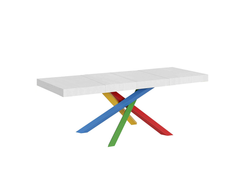 Volantis Premium Color 4/B Tisch P.90 - Ausziehbarer Tisch 160/420x90 cm Volantis Premium Esche weiß Beine mehrfarbig 4/B