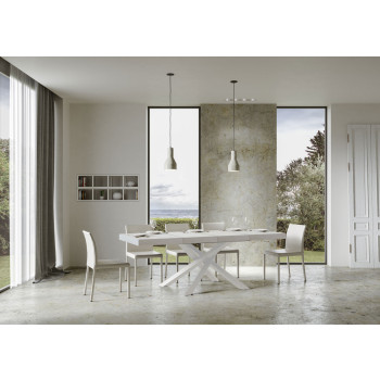 Volantis Premium Tisch mit weißen Beinen D.90 - Ausziehbarer Tisch 130/390x90 cm Volantis Premium Weißesche mit weißen Beinen