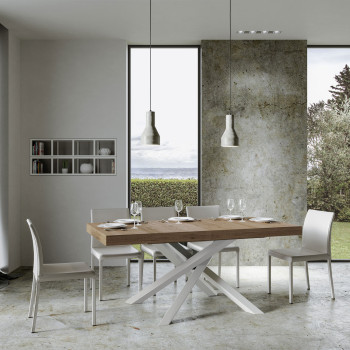 Volantis Premium Tisch mit weißen Beinen D.90 - Ausziehbarer Tisch 200/460x90 cm Volantis Premium Weißesche mit weißen Beinen