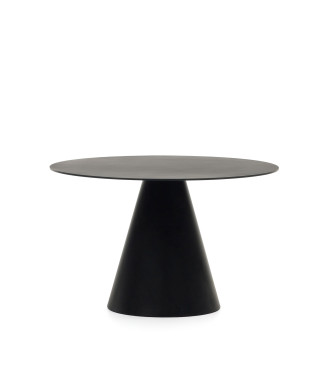 Wilshire Tisch aus gehärtetem Glas und schwarz lackiertem Metall Ø 120 cm