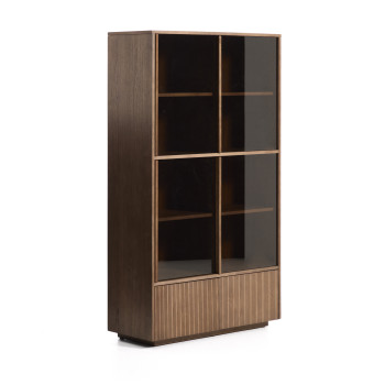 Helvine Vitrine mit 4 Türen und 2 Schubladen in Eschenfurnier mit Walnussfinish und Sicherheitsglas, 100 x 174 cm, FSC 100 %