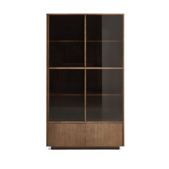 Helvine Vitrine mit 4 Türen und 2 Schubladen in Eschenfurnier mit Walnussfinish und Sicherheitsglas, 100 x 174 cm, FSC 100 %
