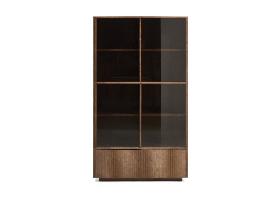 Helvine Vitrine mit 4 Türen und 2 Schubladen in Eschenfurnier mit Walnussfinish und Sicherheitsglas, 100 x 174 cm, FSC 100 %