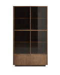 Helvine Vitrine mit 4 Türen und 2 Schubladen in Eschenfurnier mit Walnussfinish und Sicherheitsglas, 100 x 174 cm, FSC 100 %